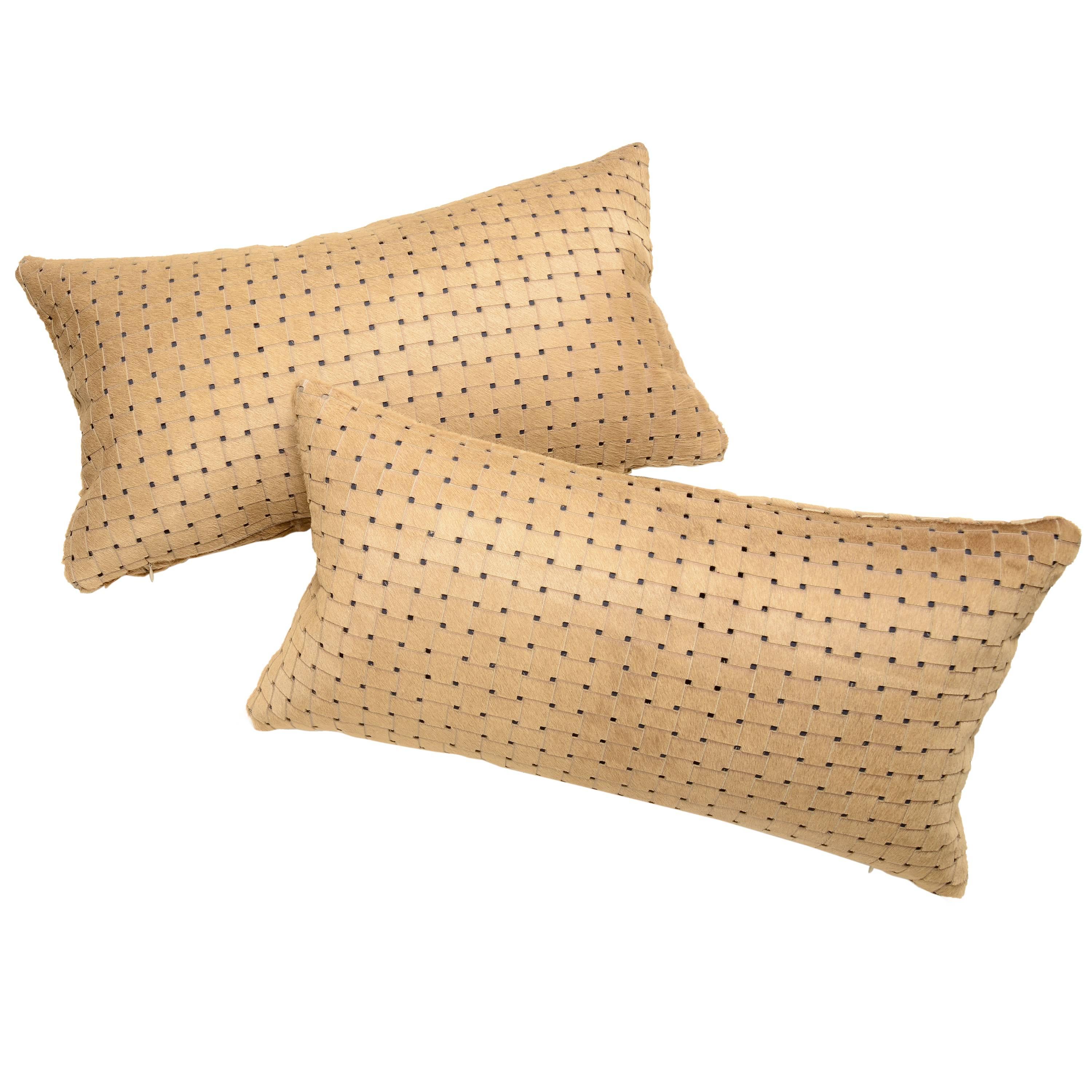 Beige Laser Cut Cowhide Hair Lumbar Pillow