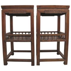 Antique Pair of 19th Century Chinese Elmwood Square Tea Tables