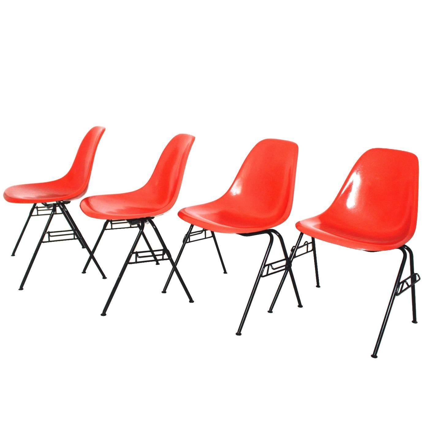 Mid Century Modern Orange Vintage Dining Chairs Charles Ray Eames Chairs 1950s  For Sale