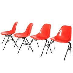 Mid Century Modern Orange Vintage Dining Chairs Charles Ray Eames Chairs 1950s 
