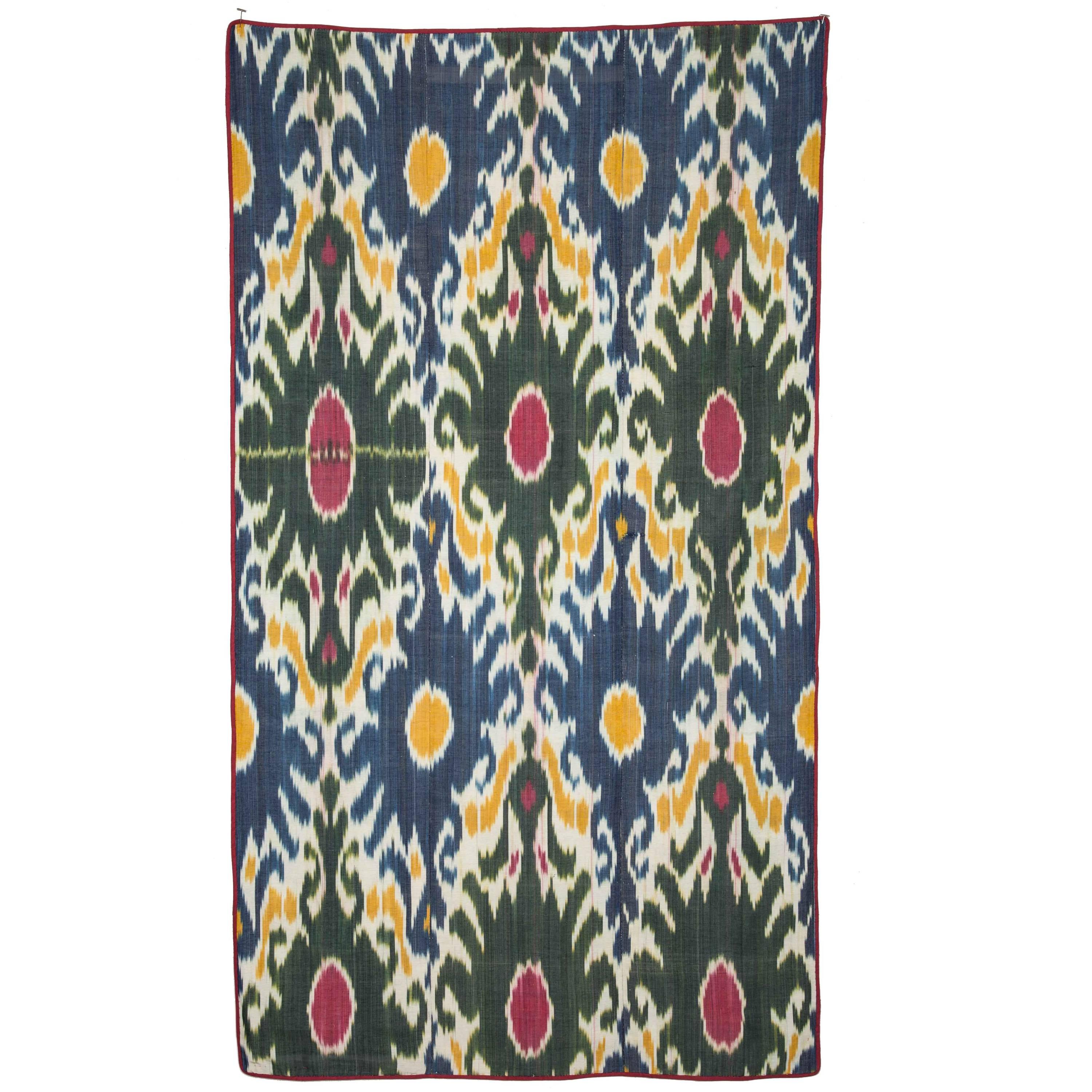19th Century Silk Warp, Cotton Weft, Uzbek Ikat Panel 4'5'' x  5'8''