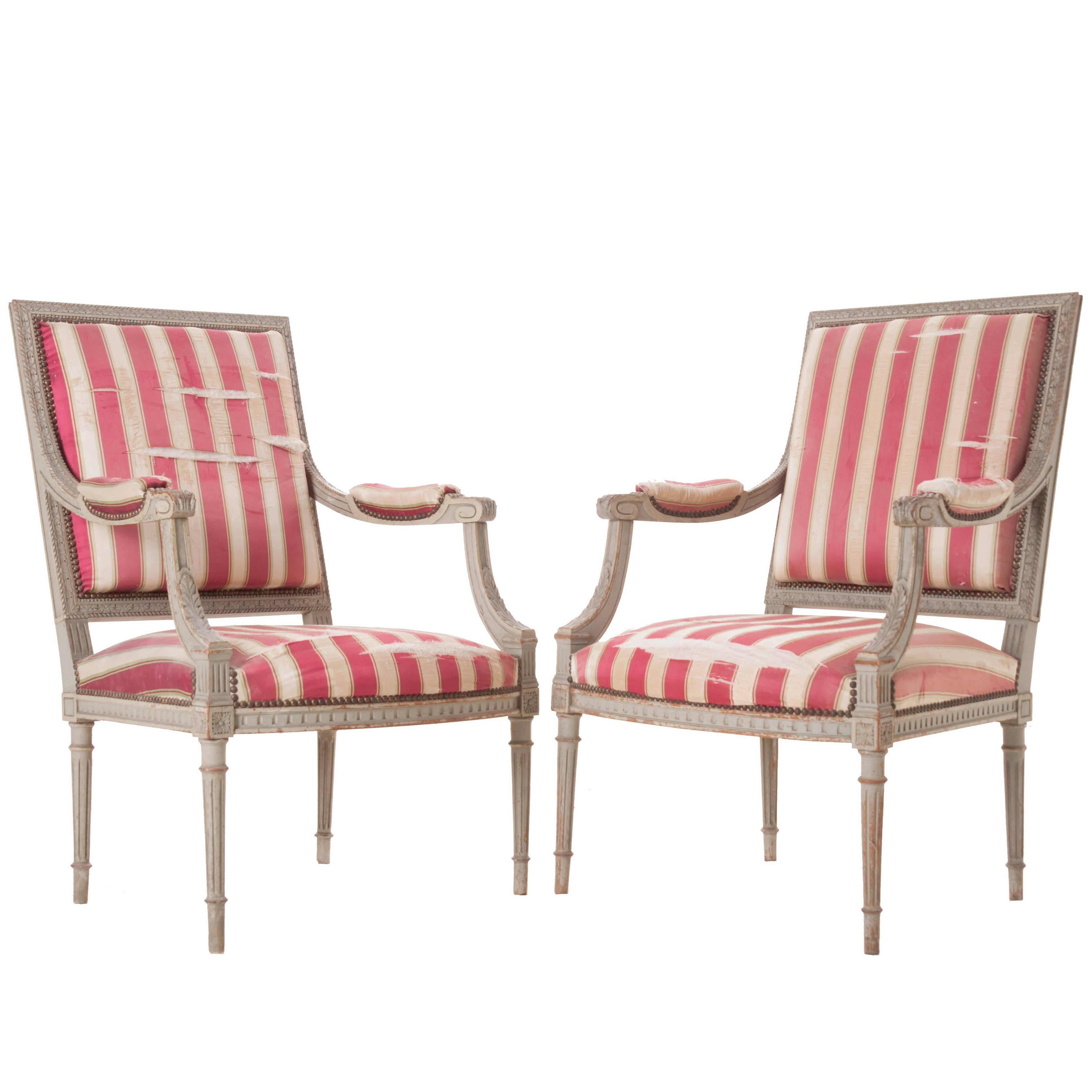 Pair of French 19th Century Painted Louis XVI Style Fauteuils