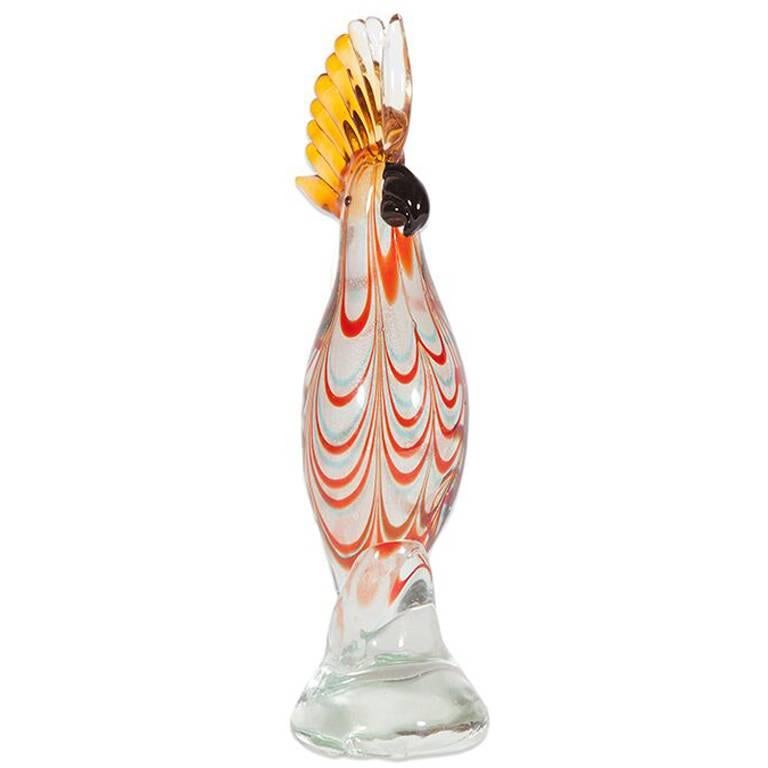 Murano Glass Cockatoo Bird Sculpture For Sale