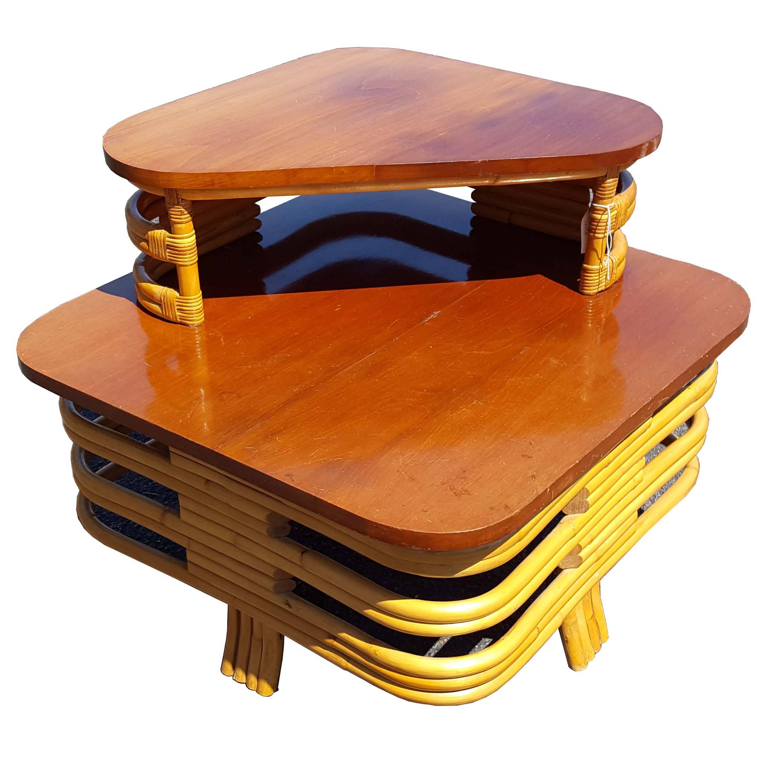 Paul Frankl Style Rattan Corner Table  SALE
