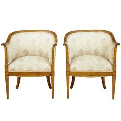 Fine Pair of Early 20th Century Birch Armchairs Bergeres