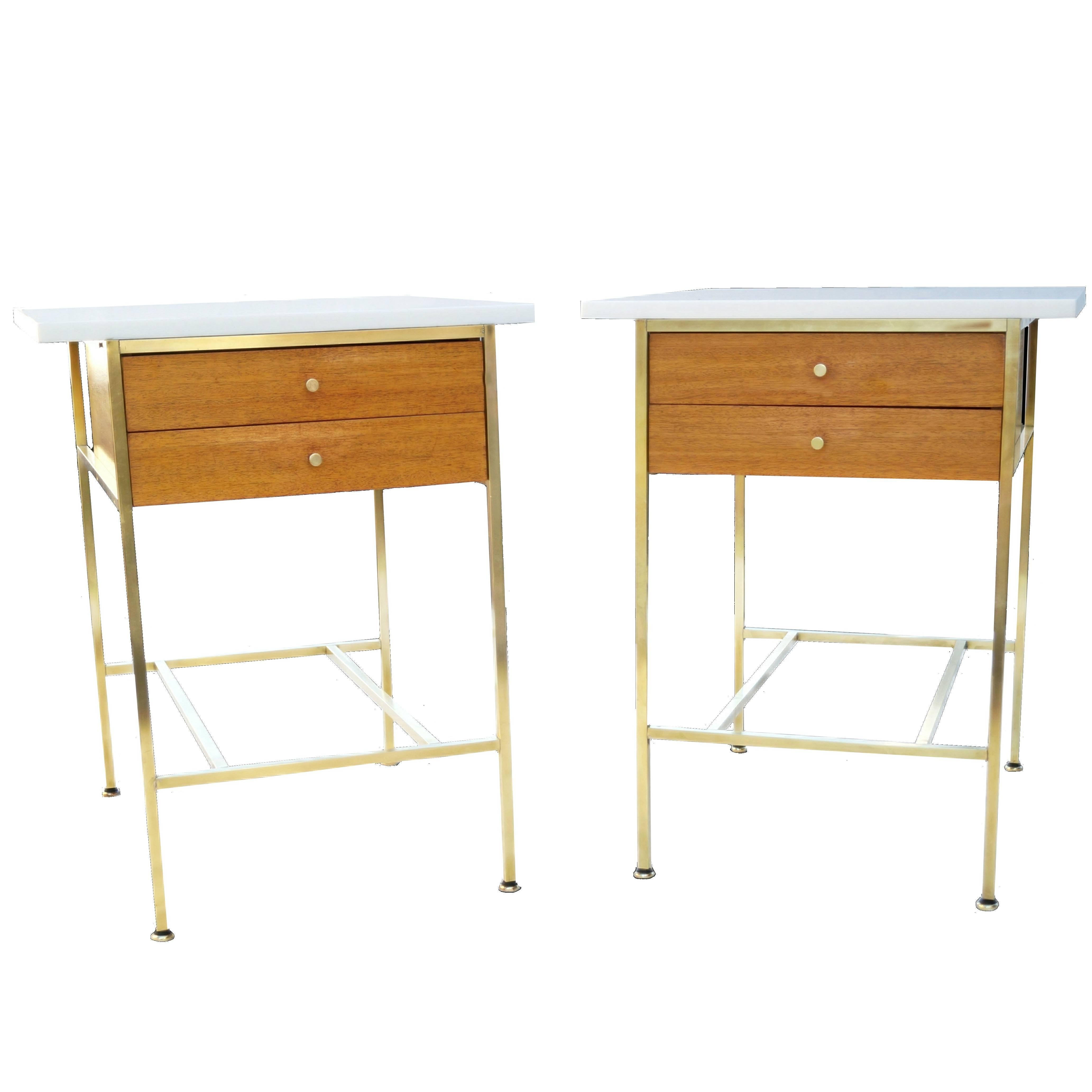 Pair of Paul McCobb Mc Cobb End Side Tables Nightstands with Marble Top