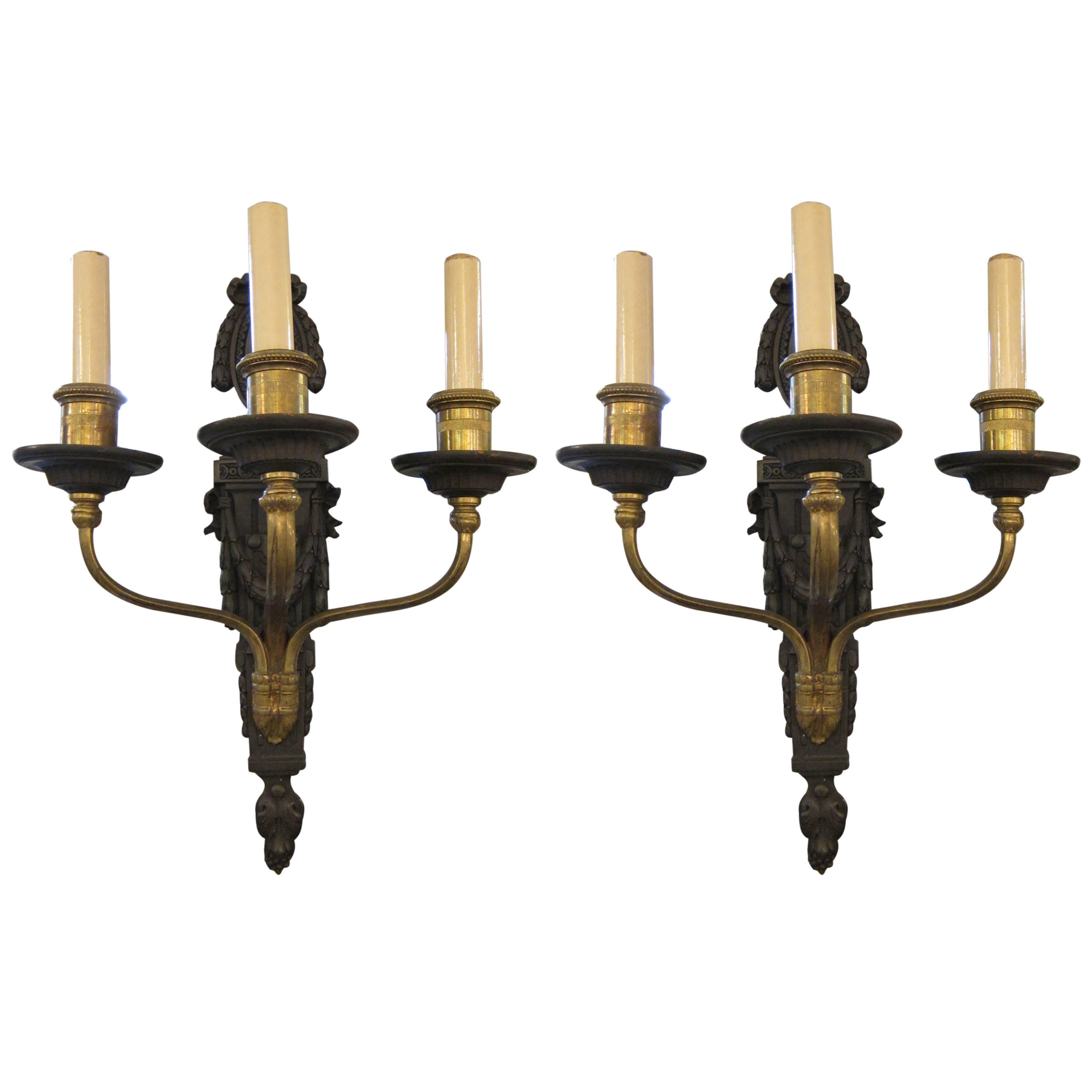 1910 Pair of Gilt Bronze Louis XV Style Sconces by E. F. Caldwell of New York