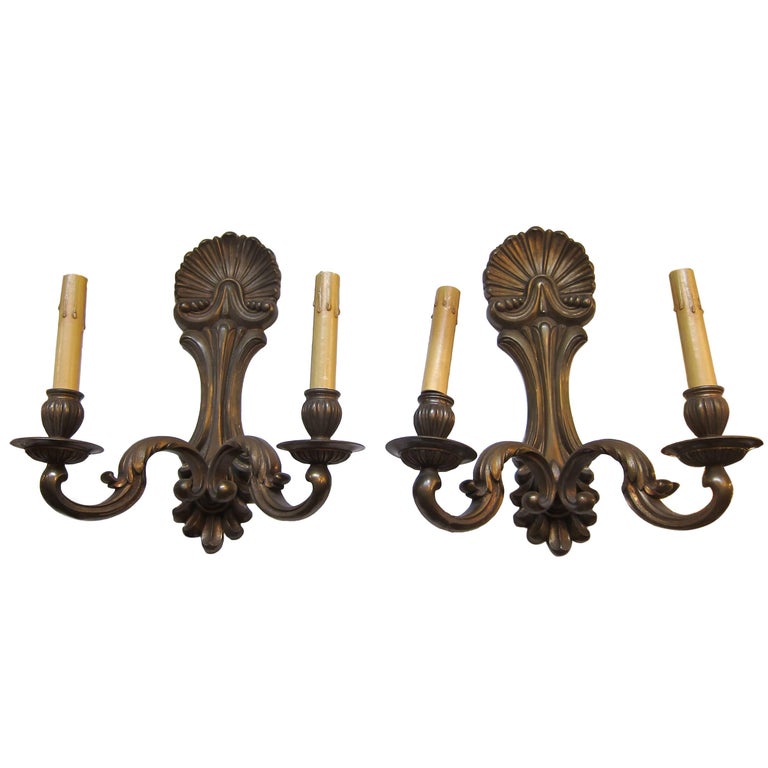 1920s Pair of Bronze Two-Arm Sconces For Sale
