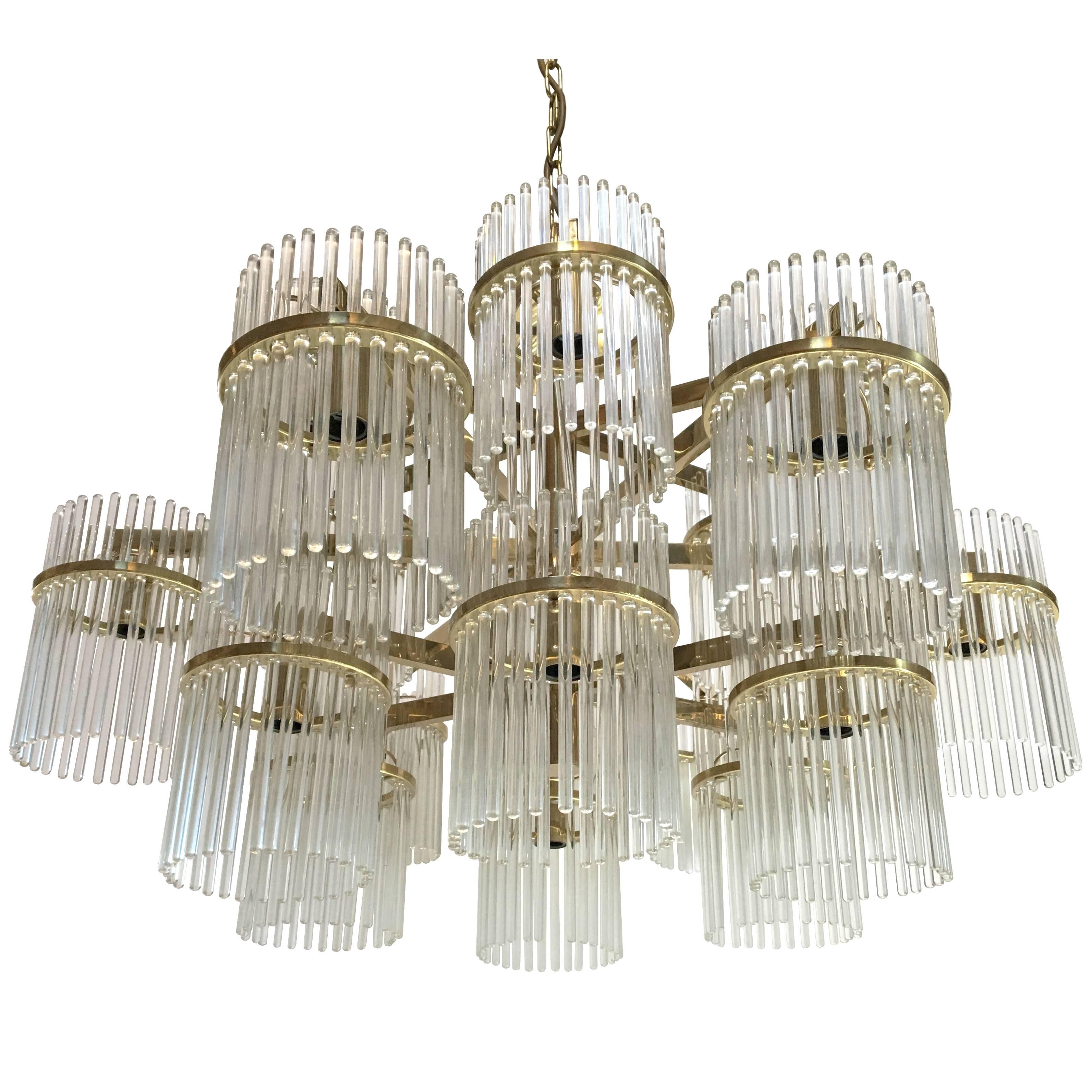 Large 18 Arm Brass and Glass Chandelier by Gaetano Sciolari For Sale