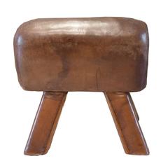 Retro Wood and Leather Pommel Horse Bench