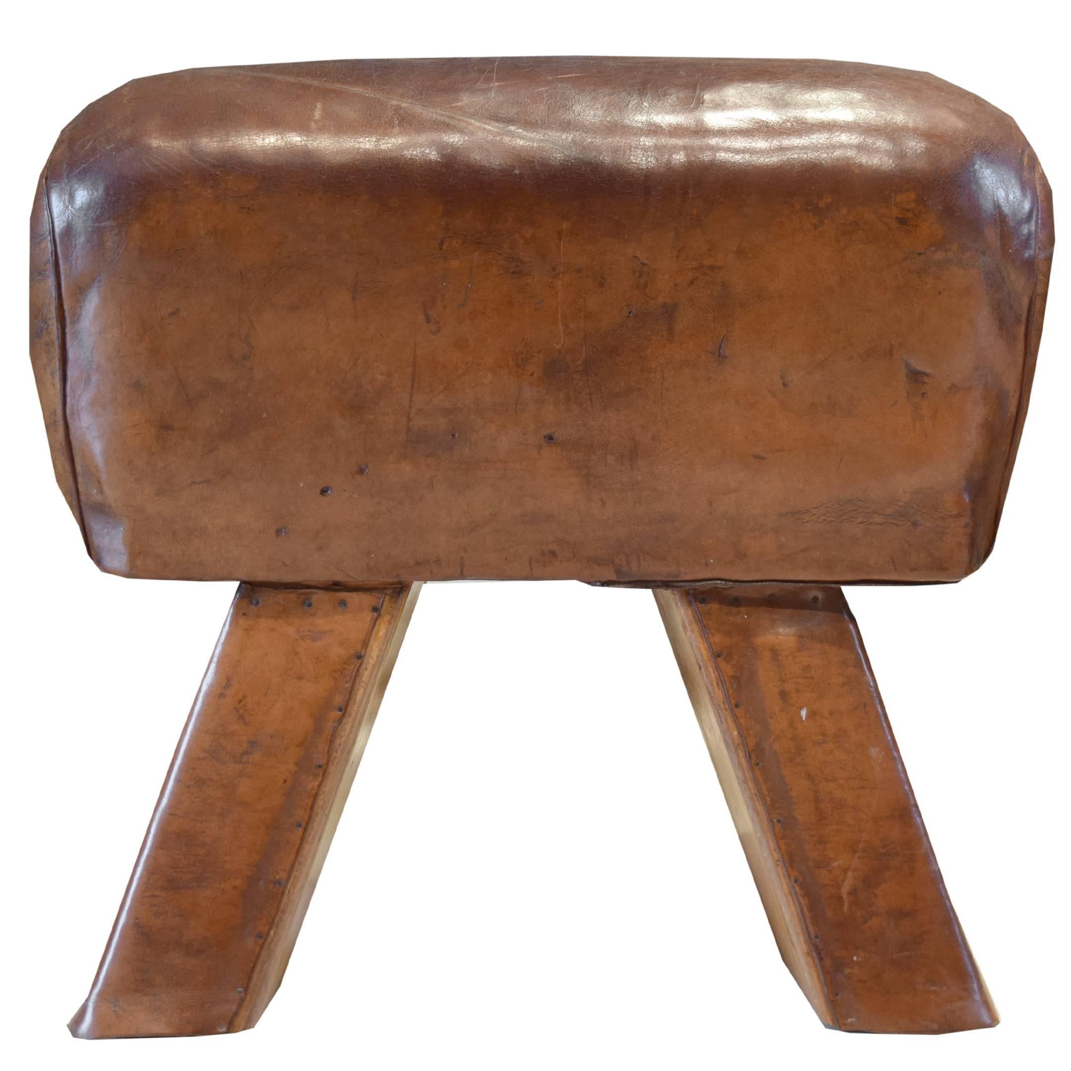 Wood and Leather Pommel Horse Bench