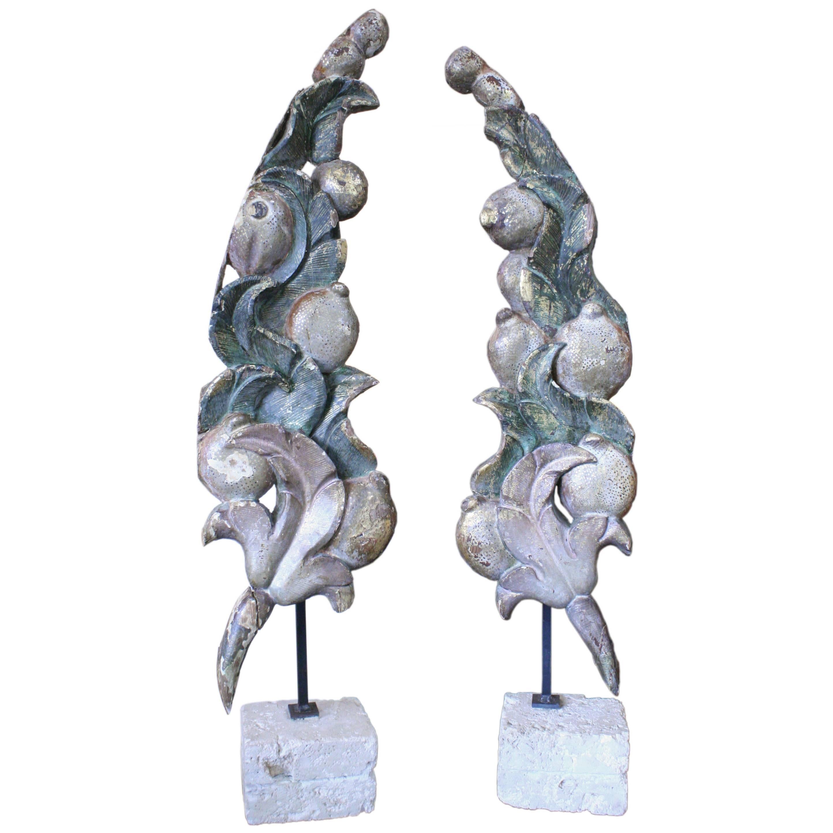 Pair of 18th Century Decorative Fragments on Stands For Sale