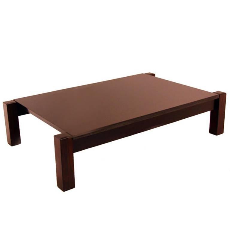Solid Rosewood and Black Marble Coffee Table from Brazil For Sale
