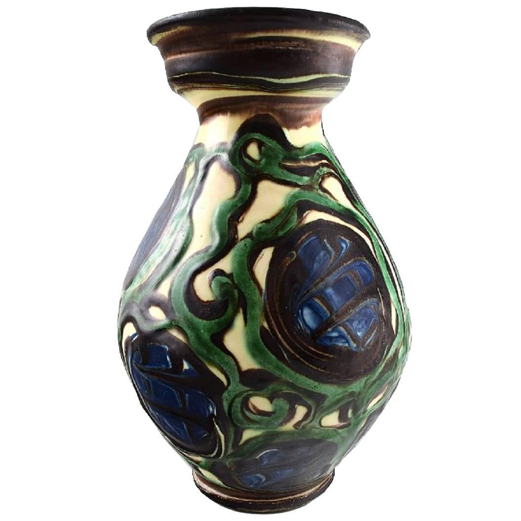 Kähler, Denmark, Glazed Stoneware Vase 1930s Beautiful Glaze For Sale