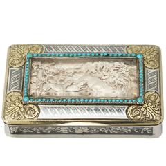 French Silver, Niello Enamel and Turquoise Box, Antique, circa 1860