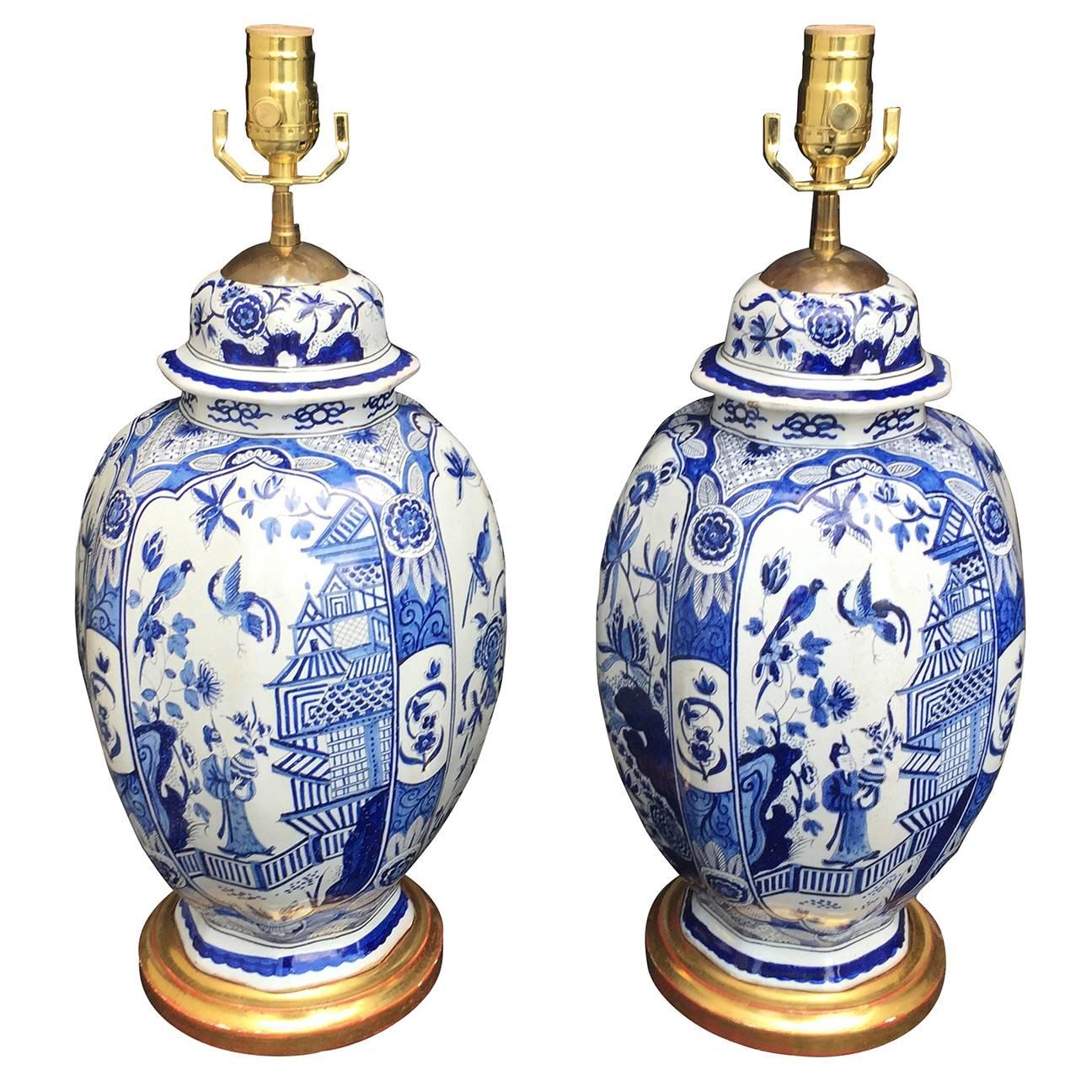 Pair of 18th Century Dutch Delft Lamps