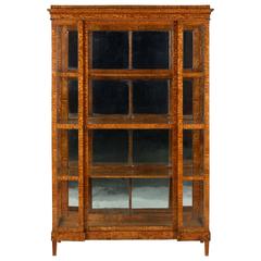 Used Exceptional Biedermeier Olivewood Glazed Pane Vitrine Bookcase Cabinet