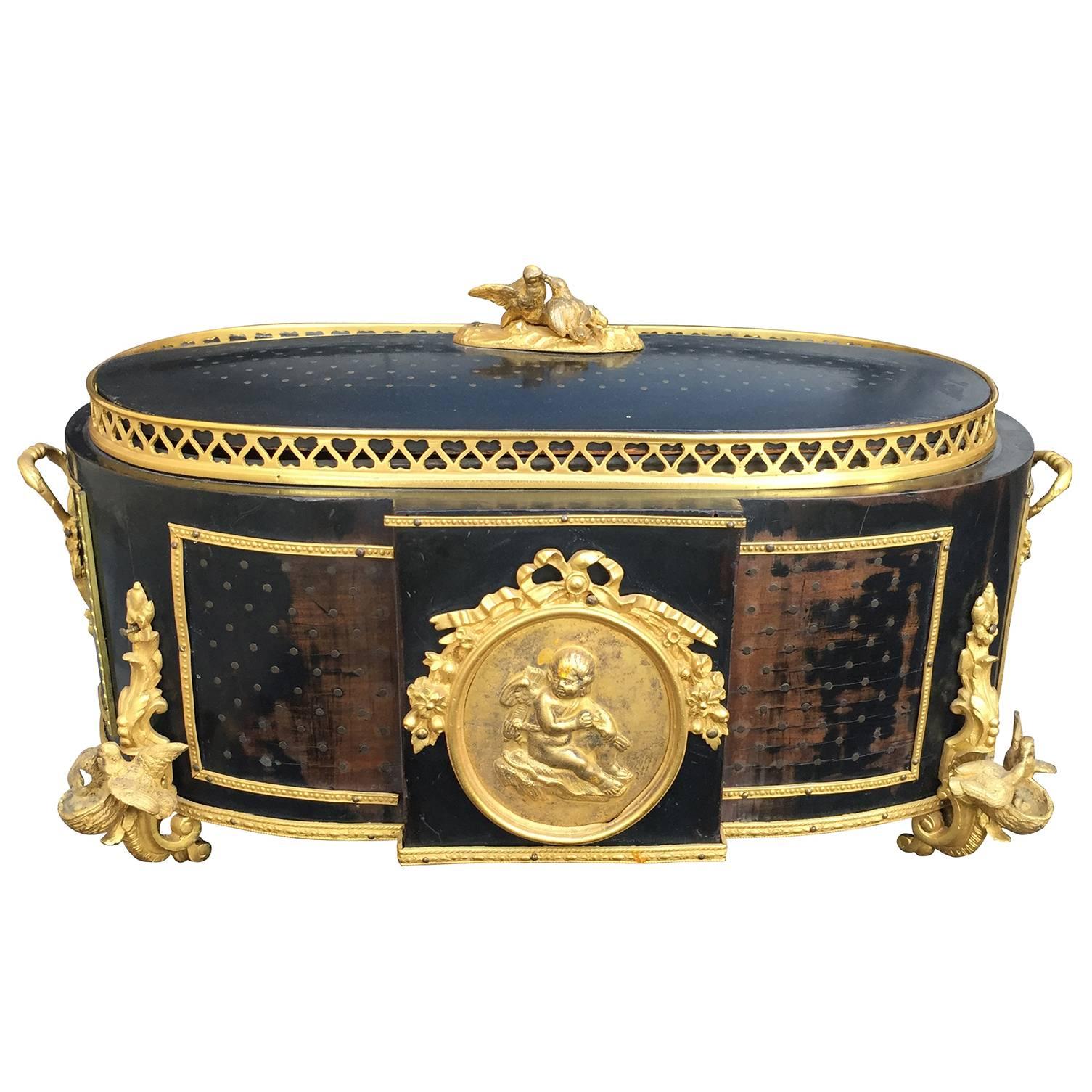 19th Century French Ebonized Gilt Bronze Box with Mother-of-Pearl Inlay