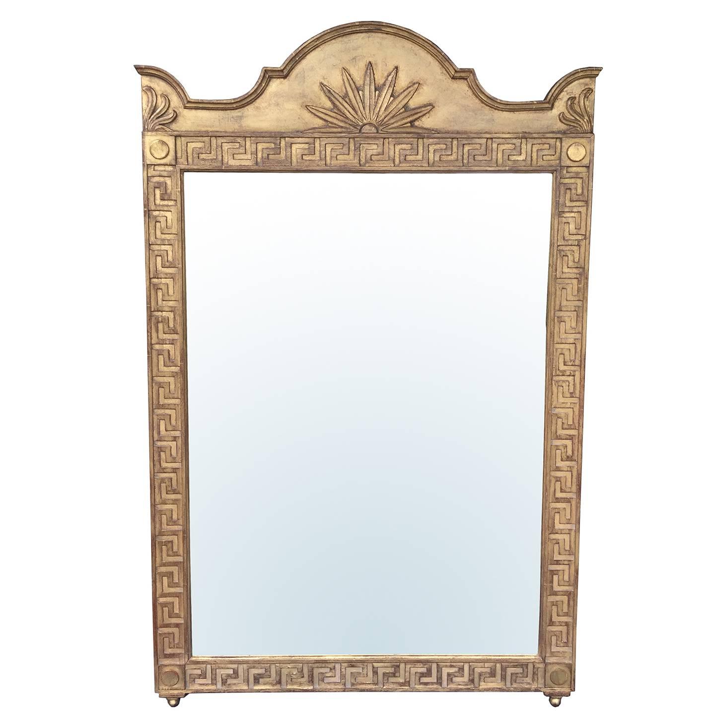 20th Century Hollywood Regency Style Mirror with Greek Key, Giltwood