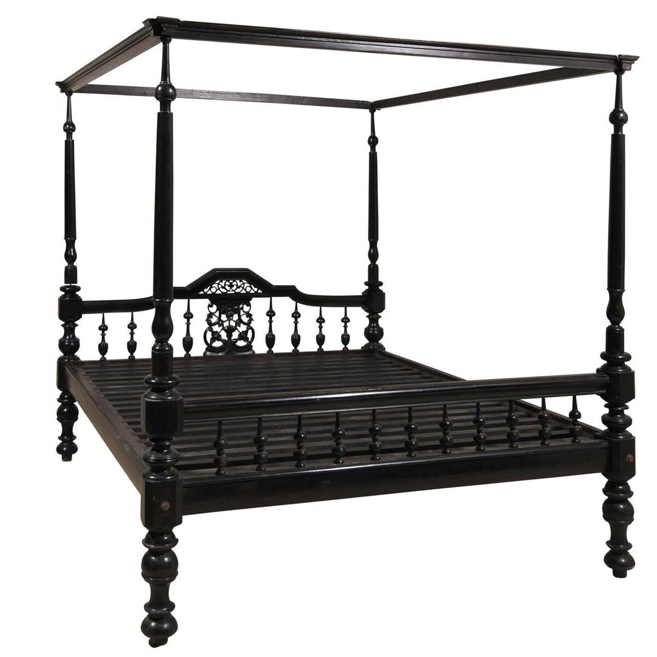 Antique Black Four Post Canopy Style Bed
