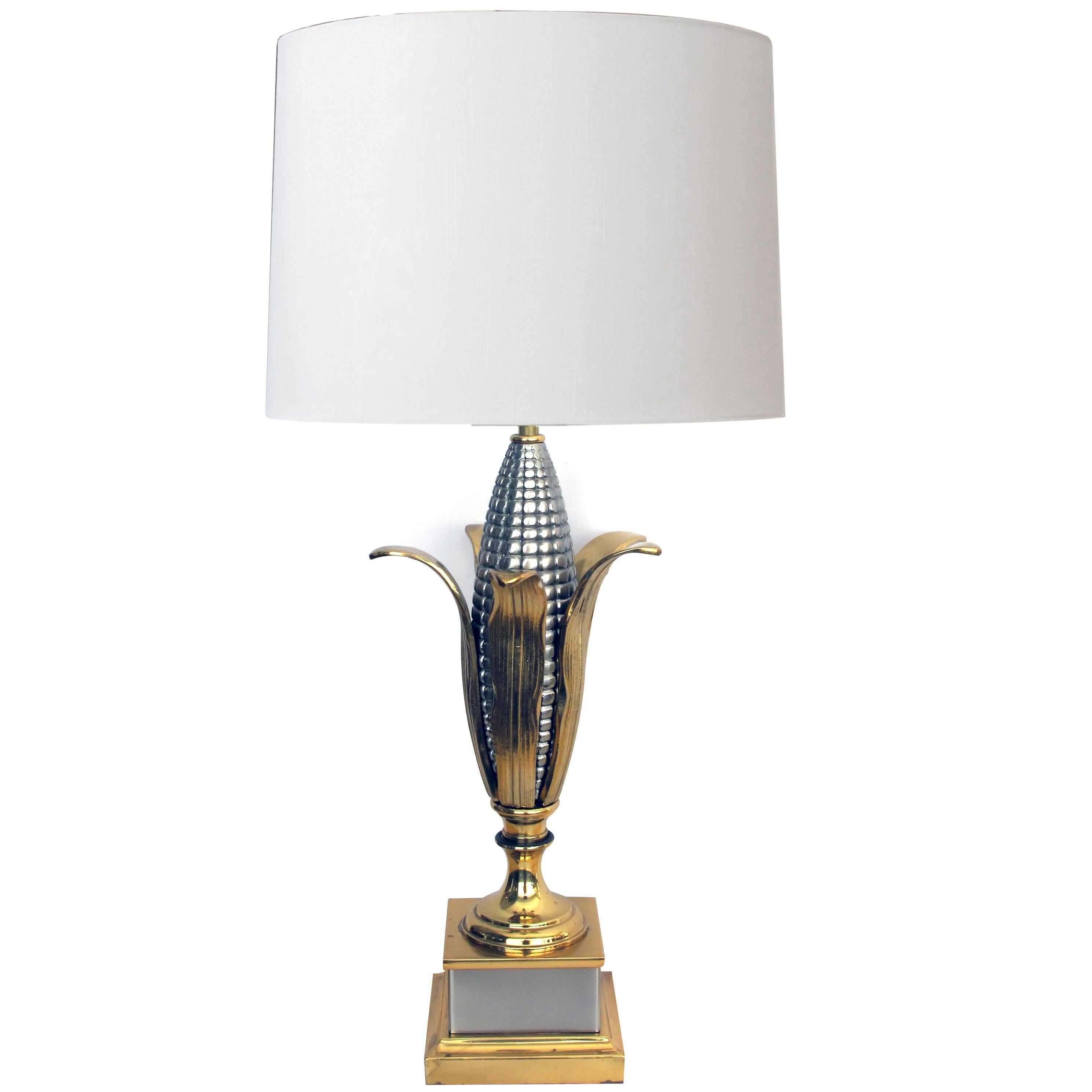Good Quality French 1960s Brass & Chrome Corn Cob Lamp, Style of Maison Charles