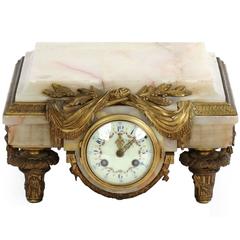 Antique French Louis XVI Style Onyx and Bronze Sculpture Pedestal Base With Mougin Clock