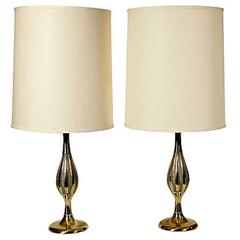 Pair of Brass Textured Table Lamps by Laurel Lamp Co.