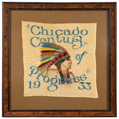 1933 Chicago World's Fair Century of Progress Framed Souvenir Tapestry