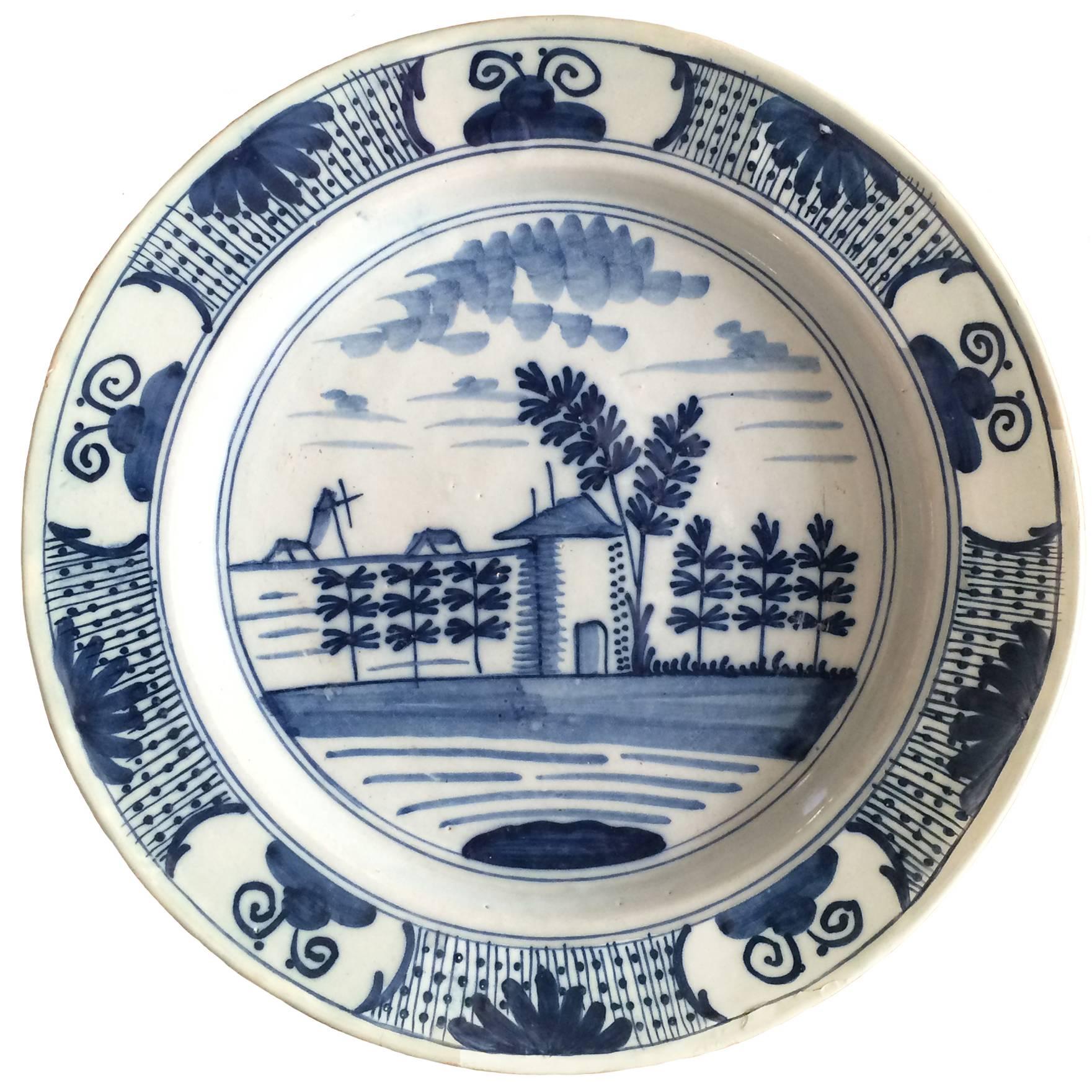 18th Century Blue and White Delft Plate