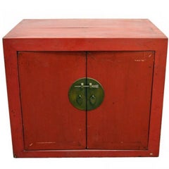 Antique Chinese Red Lacquer Cabinet with Brass Hardware from the 20th Century