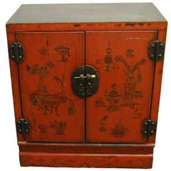 Antique Red Lacquer Chinese Side Cabinet