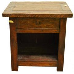 Antique 19th Century Javanese Rustic Bedside Table with Drawer and Storage 