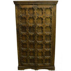 Vintage Indian Cabinet or Armoire, with Hand-Carved Doors from 20th Century