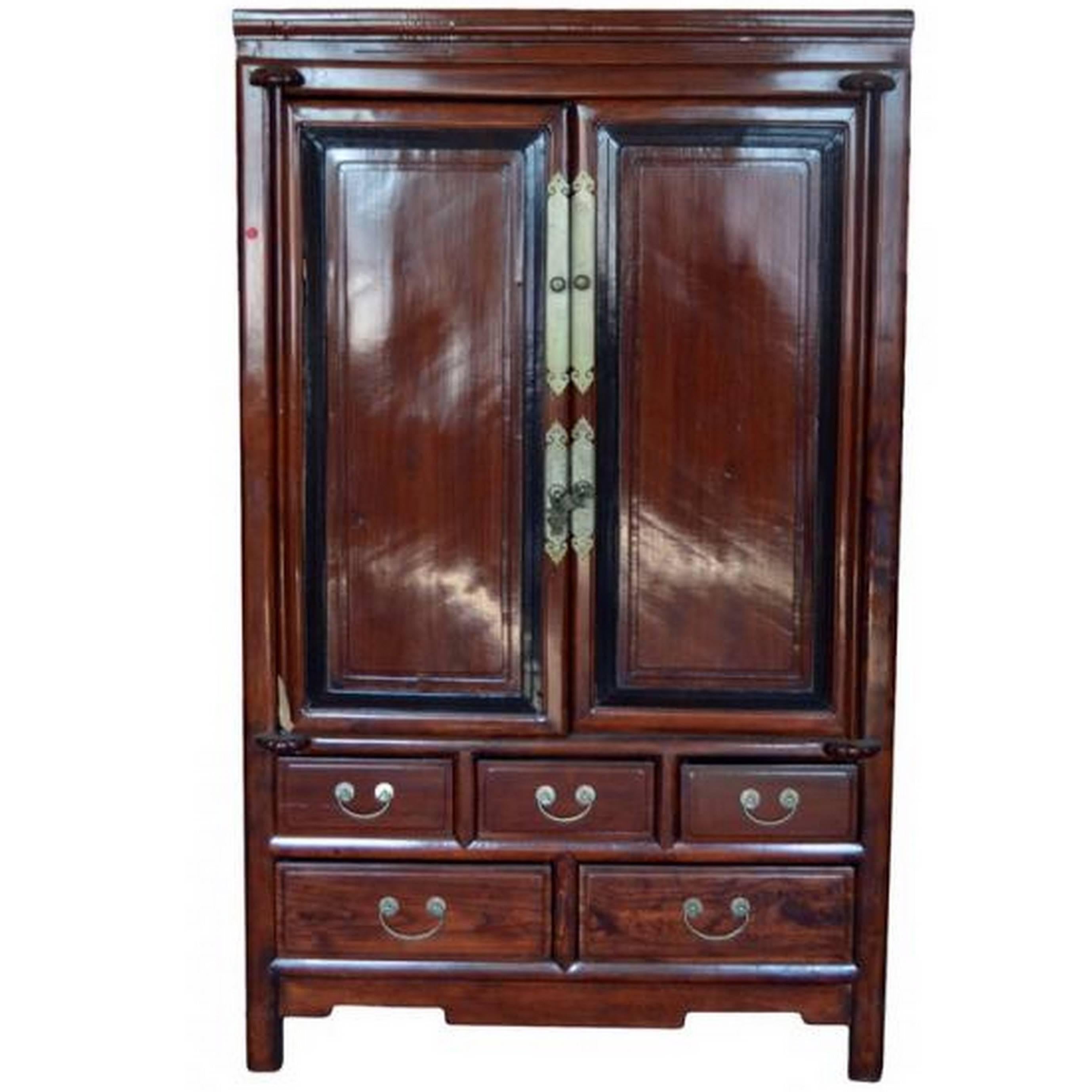 Antique Blackwood and Rosewood Lacquered Cabinet from 19th Century China For Sale