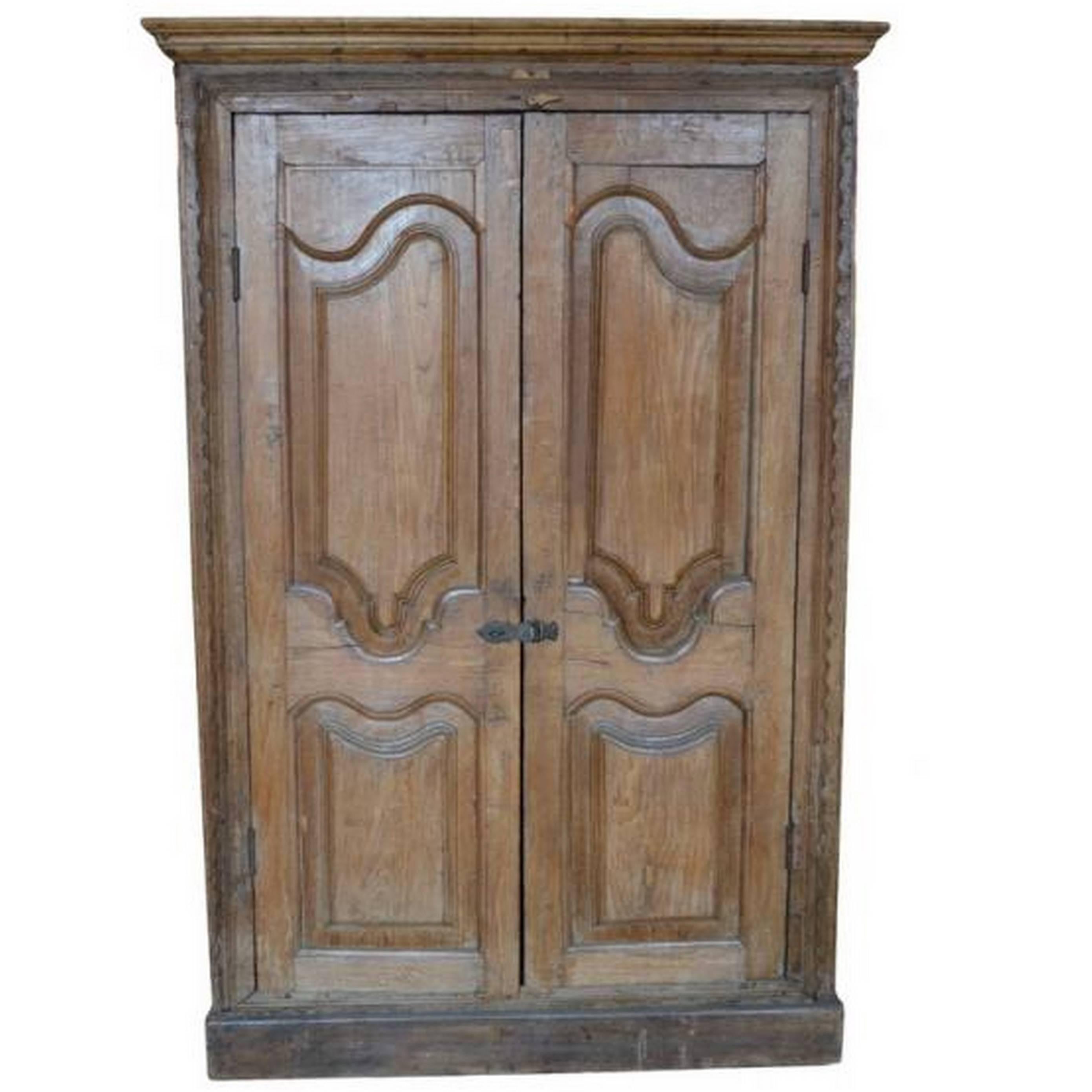 Antique Indian Tall Rustic Cabinet with Carved Doors from the 19th Century For Sale