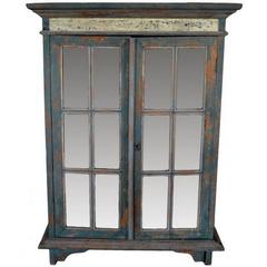 Rustic Hand Carved Goan Indian Cabinet with Glass Doors from the 19th Century