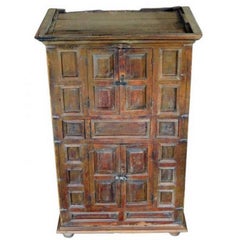 Antique Rustic Indian Wood Cabinet with Five Hand Carved Doors, Mid-19th Century