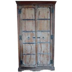 Indian Shesham Wood Rustic Cabinet with Iron Hardware from the 19th Century
