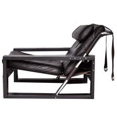 Sonja Wasseur Leather and Wooden Lounge Chair