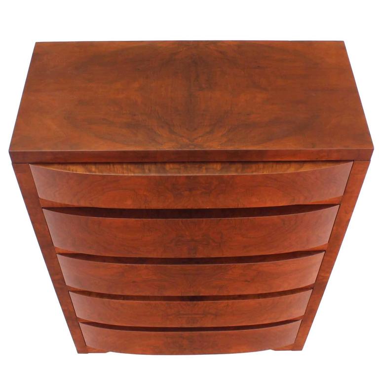 Concealed Mirror Art Deco Burl Wood High Chest Dresser Chest of Drawers. For Sale at 1stDibs