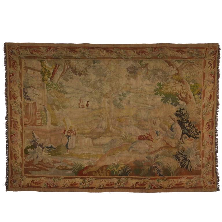 Late 19th Century Antique French Tapestry Wall Hanging with Old World