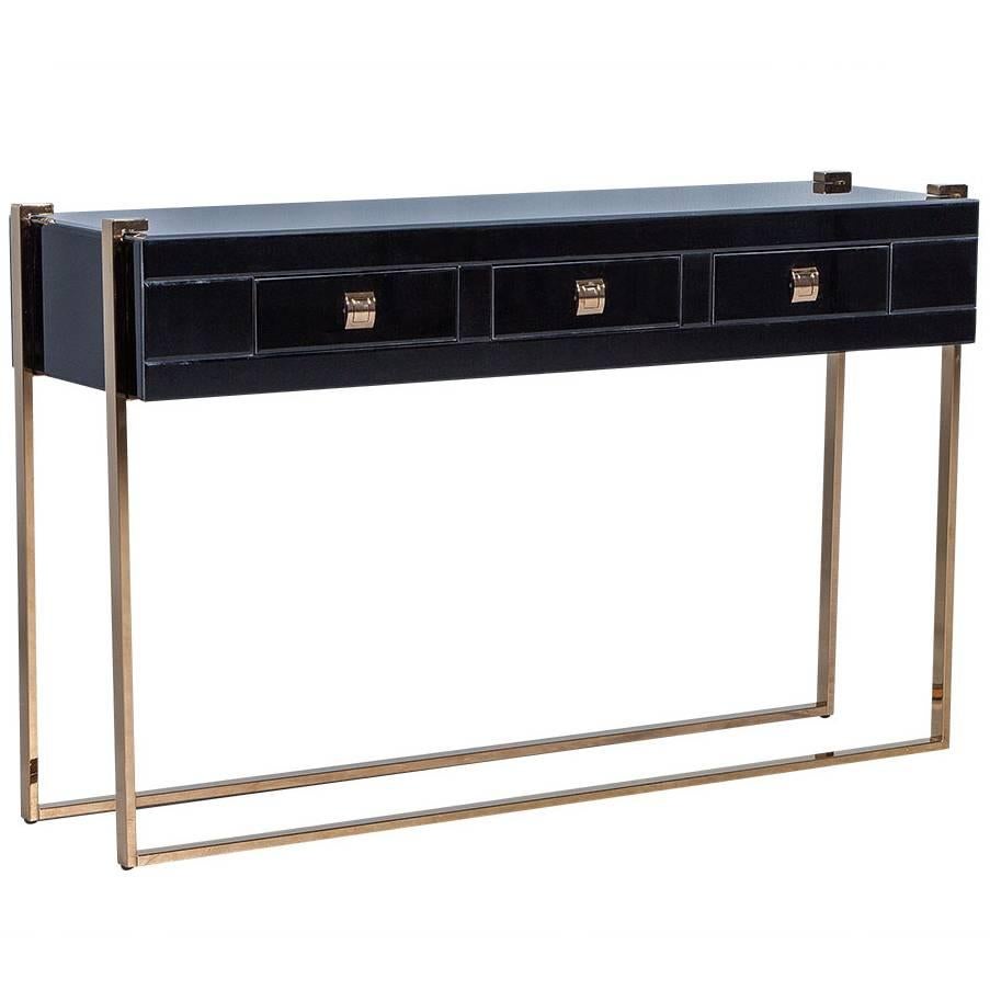 Black Glass and Copper, Three-Drawer Console