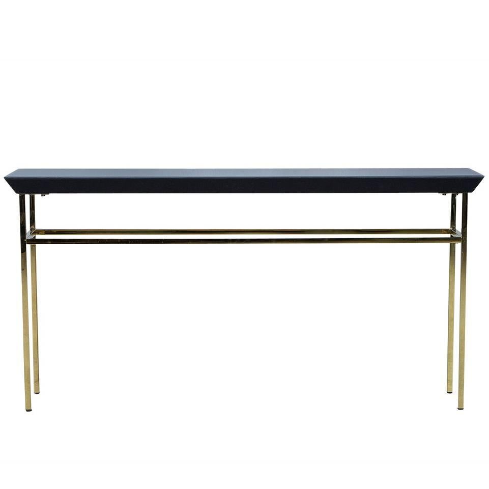 Black Glass and Gold Metal Console Table