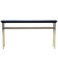 Black Glass and Gold Metal Console Table