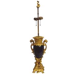 19th Century Ormolu Mounted Cobalt Porcelain Lamp, Attributed: Thomire, Paris
