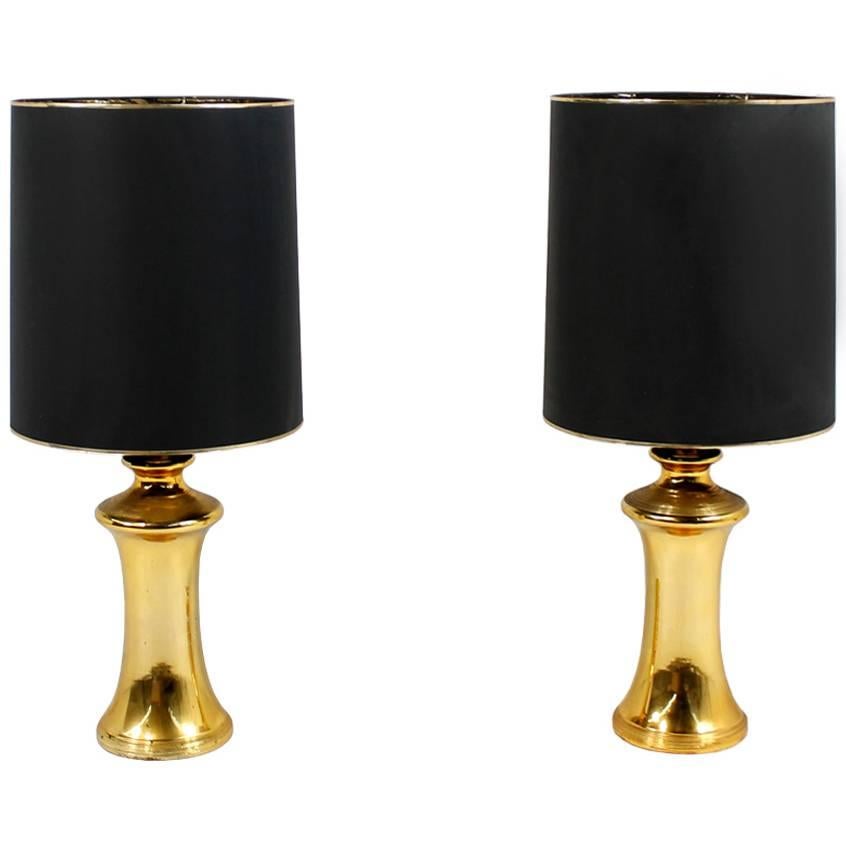 Pair of Beautiful 1960s Oversized Golden Ceramic Table & Floor Lamps Mid-Century For Sale
