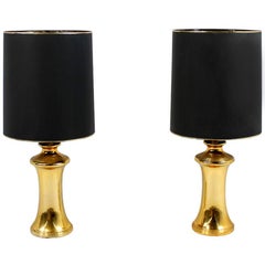 Pair of Beautiful 1960s Oversized Golden Ceramic Table & Floor Lamps Mid-Century