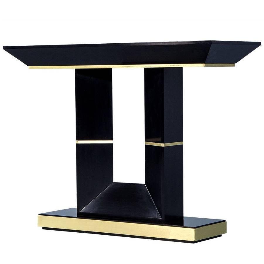 Custom Art Deco Black Lacquered Console Table by Carrocel