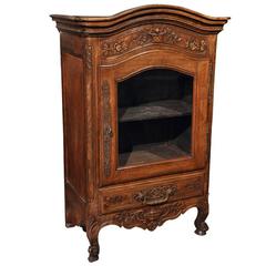 19th Century French Carved Walnut Vitrine with Drawer from Provence