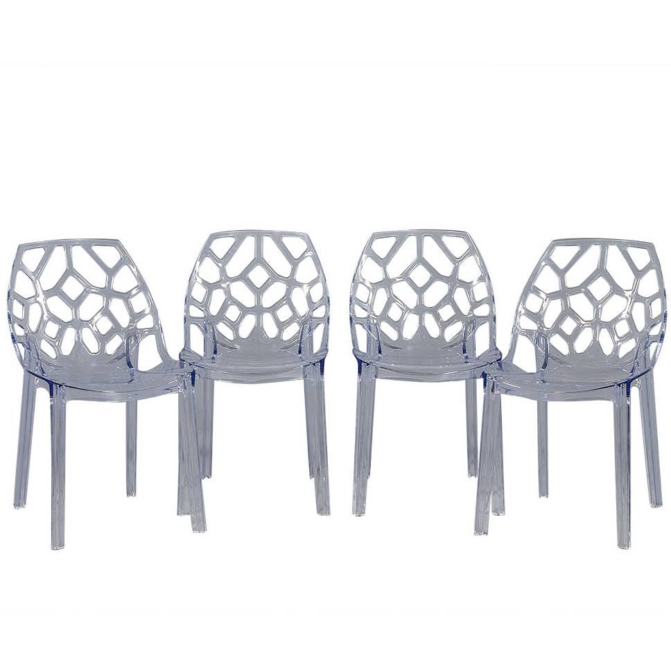 Set of Four Modern Acrylic Accent Chairs